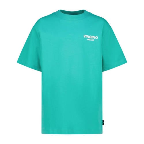 Vingino T-shirt turquoise Blauw Jongens Katoen Ronde hals Logo - maat 152 afbeelding