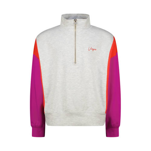 Vingino sweater lichtgrijs melange Meisjes Stretchkatoen Opstaande kraag - maat 140 afbeelding
