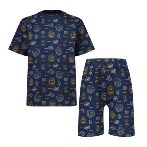 Vingino shortama met all over print donkerblauw Jongens Katoen Ronde hals