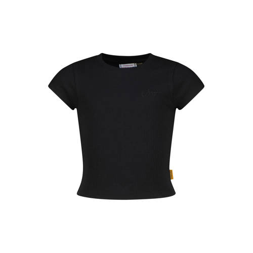 Vingino T-shirt zwart Meisjes Stretchkatoen Ronde hals Effen - maat 176 afbeelding
