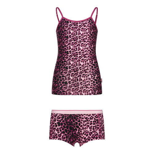 Vingino hemd + short panterprint roze/zwart Top + short Meisjes Stretchkatoen Ronde hals - maat 110/116 afbeelding