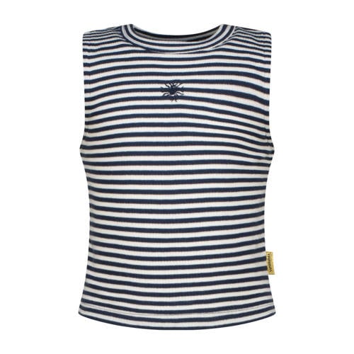 Vingino gestreepte mouwloze top donkerblauw Meisjes Stretchkatoen Ronde hals