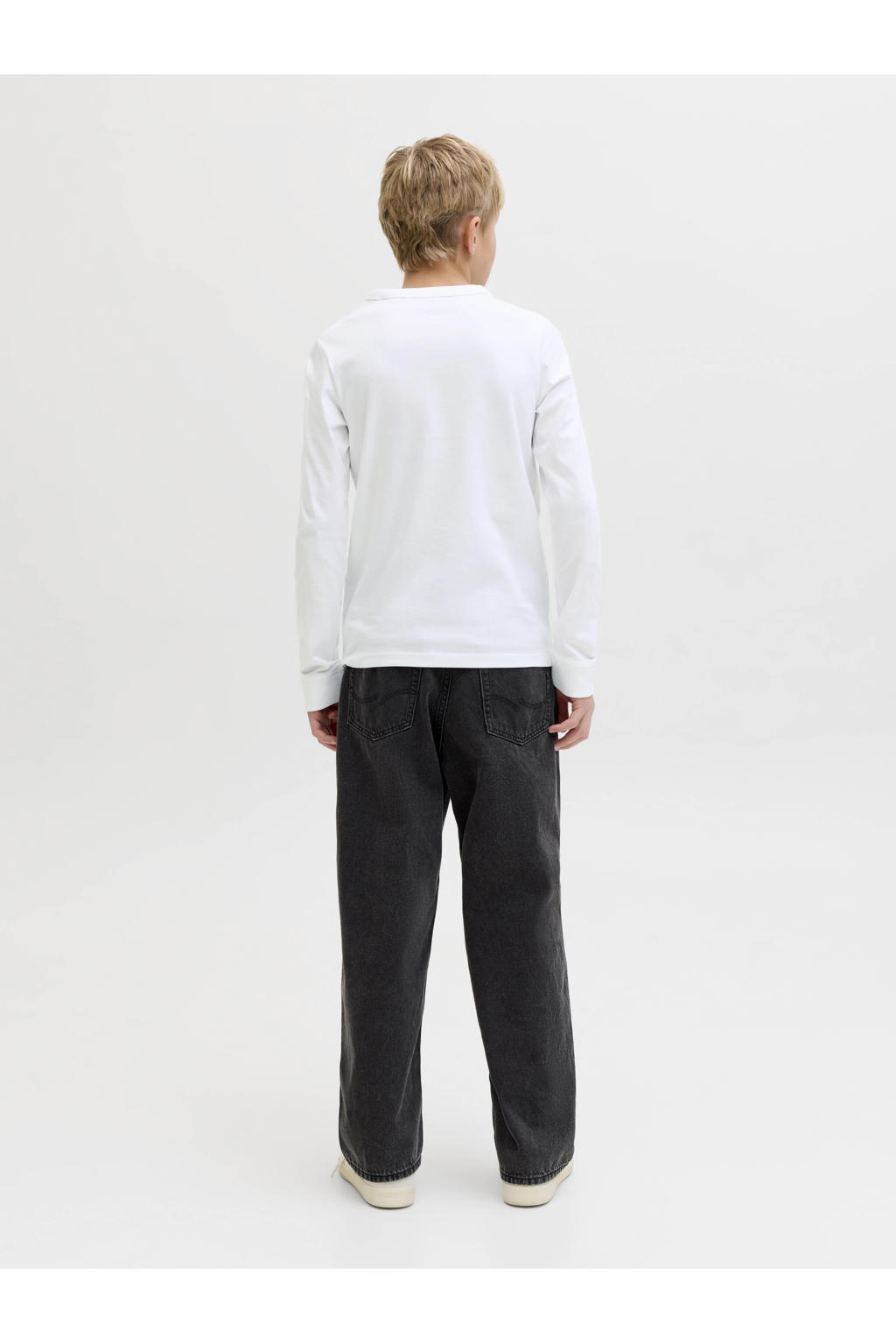 Witte jongens JACK & JONES JUNIOR longsleeve van katoen met effen, lange mouwen en ronde hals