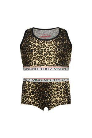 bh top + short panterprint bruin/zwart