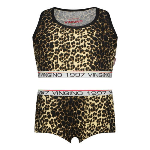 Vingino bh top + short panterprint bruin/zwart Meisjes Stretchkatoen Ronde hals - maat 122/128 afbeelding