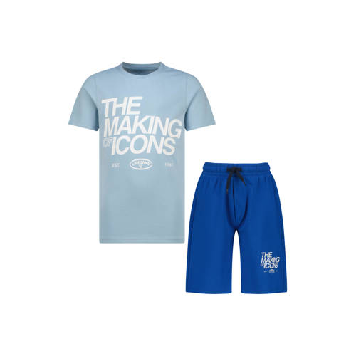 Vingino shortama lichtblauw/blauw Jongens Stretchkatoen Ronde hals Printopdruk