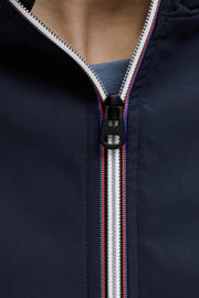thumbnail: Donkerblauwe jongens JACK & JONES JUNIOR zomerjas van polyester met effen, lange mouwen, capuchon en ritssluiting