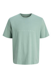 thumbnail: Mintgroene jongens JACK & JONES JUNIOR T-shirt van katoen met tekst print, korte mouwen en ronde hals