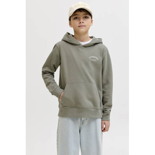 JACK & JONES JUNIOR hoodie met backprint grjsgroen Sweater Jongens Katoen Capuchon - maat 176 afbeelding