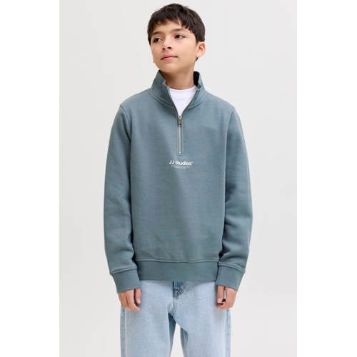 JACK & JONES JUNIOR sweater blauw Jongens Katoen Opstaande kraag Tekst - maat 176 afbeelding