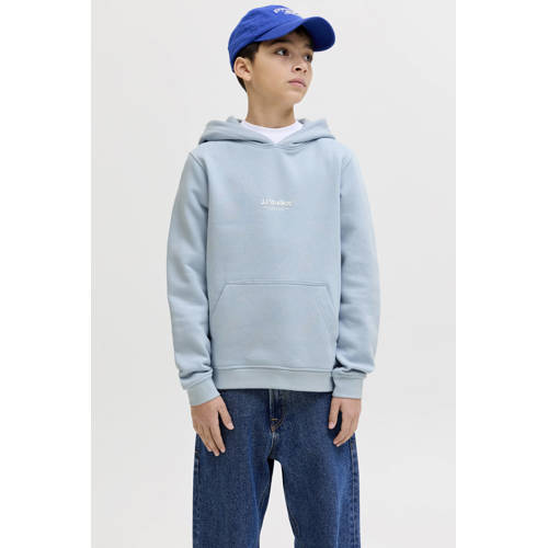 JACK & JONES JUNIOR hoodie lichtblauw Sweater Jongens Katoen Capuchon Tekst - maat 128 afbeelding