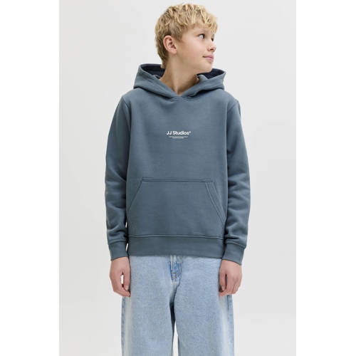 JACK & JONES JUNIOR hoodie blauw Sweater Jongens Katoen Capuchon Tekst - maat 164 afbeelding