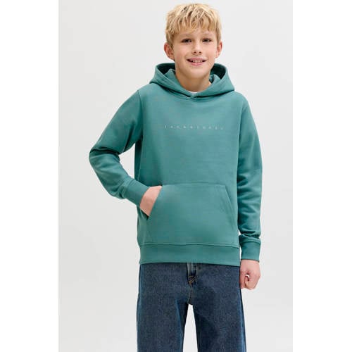 JACK & JONES JUNIOR hoodie zeegroen Sweater Jongens Katoen Capuchon Tekst
