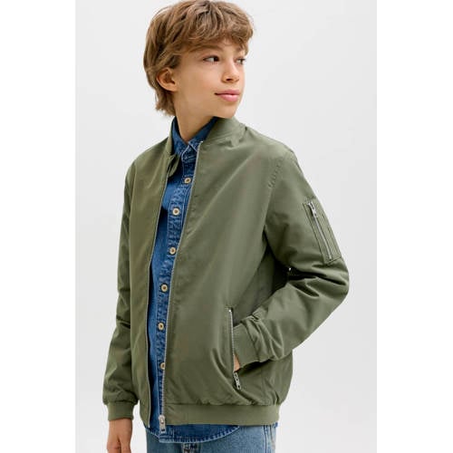 JACK & JONES JUNIOR bomberjack olijfgroen Jas Jongens Polyester Choker