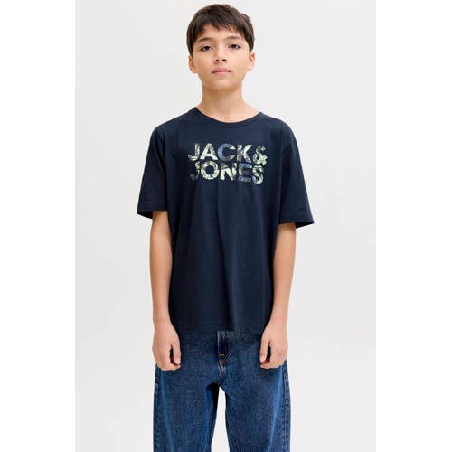 JACK & JONES JUNIOR T-shirt donkerblauw Jongens Katoen Ronde hals Logo - maat 164 afbeelding