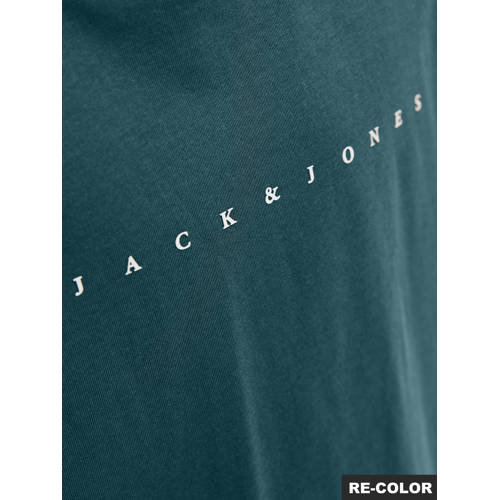 JACK & JONES JUNIOR T-shirt donkergroen Jongens Katoen Ronde hals Tekst - maat 164 afbeelding
