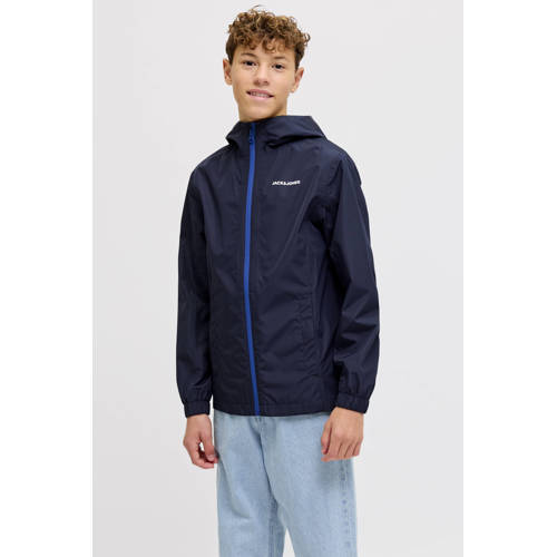 JACK & JONES JUNIOR regenjas donkerblauw Jongens Polyester Capuchon Effen