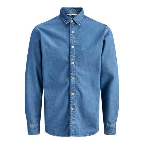 JACK & JONES JUNIOR denim overhemd medium blue denim Blauw Jongens Katoen Mao kraag - maat 140 afbeelding