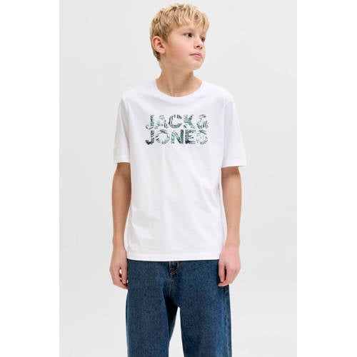 JACK & JONES JUNIOR T-shirt wit Jongens Katoen Ronde hals Logo - maat 164 afbeelding
