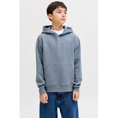 JACK & JONES JUNIOR hoodie blauw Sweater Jongens Katoen Capuchon Tekst - maat 164 afbeelding