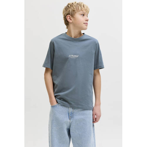 JACK & JONES JUNIOR T-shirt blauw Jongens Katoen Ronde hals Tekst - maat 164 afbeelding