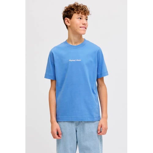 JACK & JONES JUNIOR T-shirt blauw Jongens Katoen Ronde hals Tekst - maat 152 afbeelding