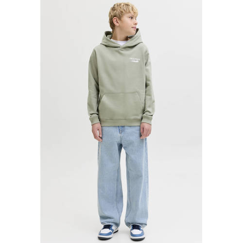 JACK & JONES JUNIOR hoodie met backprint lichtgroen Sweater Jongens Katoen Capuchon - maat 128 afbeelding