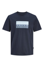 thumbnail: Donkerblauwe jongens JACK & JONES JUNIOR T-shirt van katoen met printopdruk, korte mouwen en ronde hals