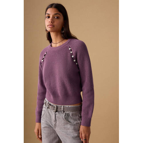 MANGO TEEN trui paars rib gebreid Meisjes Katoen Ronde hals Effen - maat 164(S) afbeelding