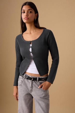 vest antraciet rib gebreid