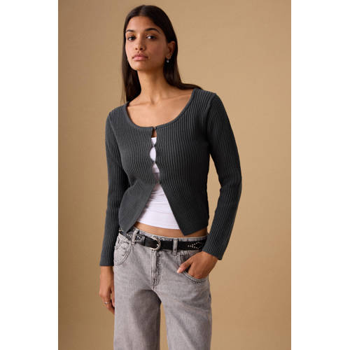 MANGO TEEN vest antraciet rib gebreid Grijs Meisjes Katoen Ronde hals Effen