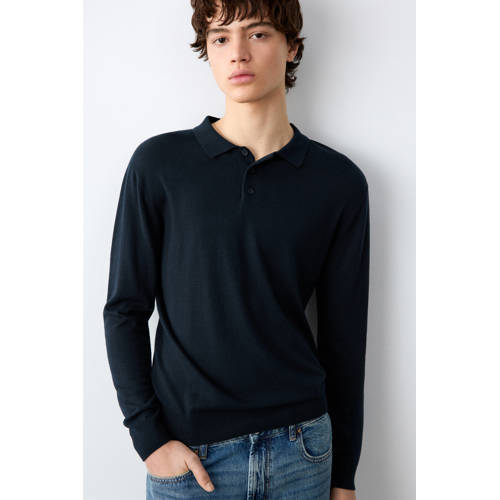 MANGO TEEN trui marineblauw fijn gebreid Jongens Viscose Polokraag Effen