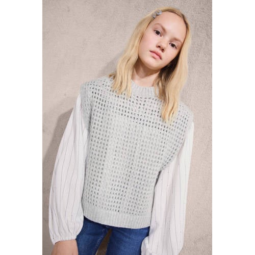 Mango Kids spencer lichtgrijs grof gebreid Trui Meisjes Polyester Ronde hals