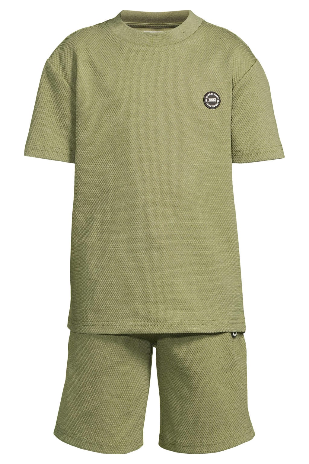 Me & My Monkey T-shirt + korte broek met textuur olijfgroen