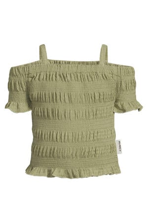 off shoulder top groen met textuur