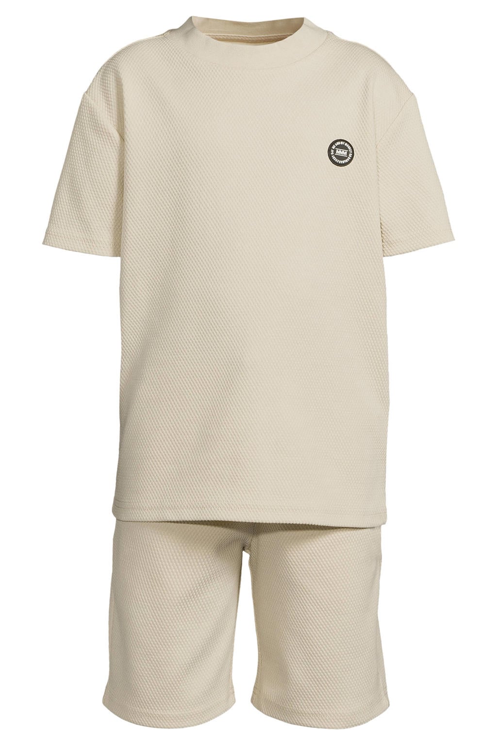 Me & My Monkey T-shirt + korte broek met textuur beige