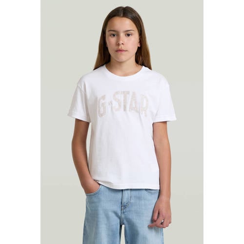 G-STAR T-shirt wit Meisjes Katoen Ronde hals Tekst - maat 164 afbeelding