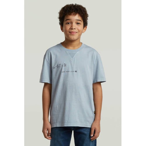 G-STAR T-shirt lichtblauw Jongens Katoen Ronde hals Tekst - maat 140 afbeelding