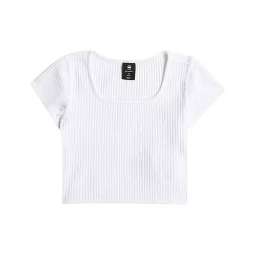 G-STAR T-shirt wit rib gebreid Meisjes Katoen Ronde hals Effen - maat 164 afbeelding