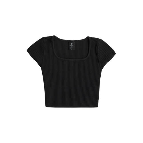 G-STAR T-shirt zwart rib gebreid Meisjes Katoen Ronde hals Effen - maat 152 afbeelding