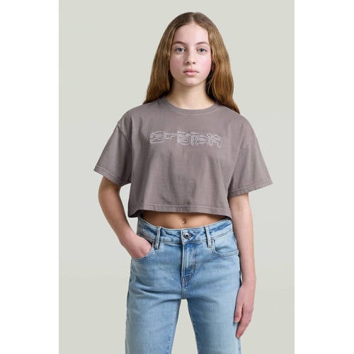 G-STAR T-shirt grijs Meisjes Katoen Ronde hals Logo - maat 176 afbeelding