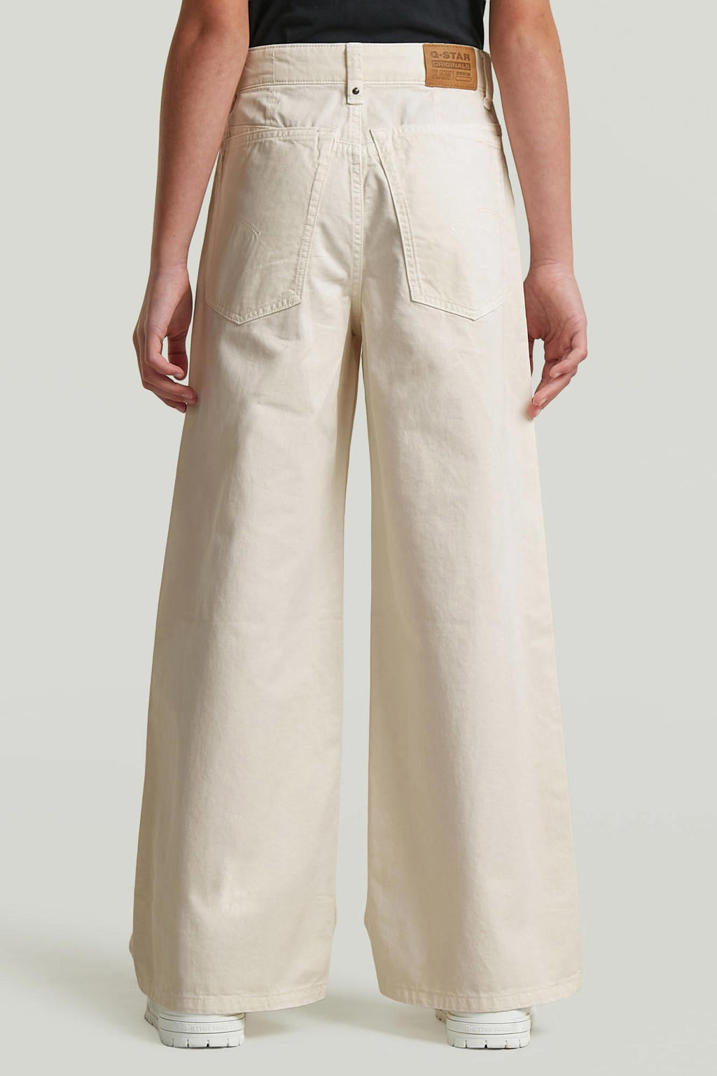 Beige meisjes G-STAR high waist loose fit jeans baggy jeans van denim met wijde pijpen en effen