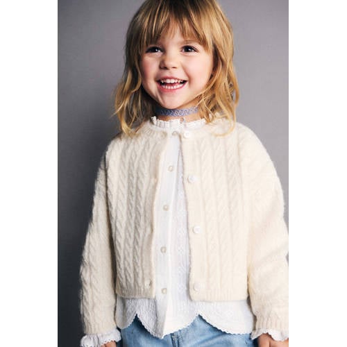 Mango Kids vest ecru met kabels Meisjes Acryl Ronde hals Effen