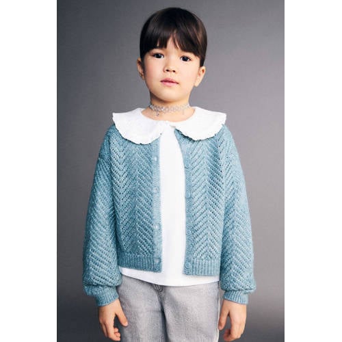 Mango Kids vest blauw grof gebreid Meisjes Polyester Ronde hals Gemêleerd