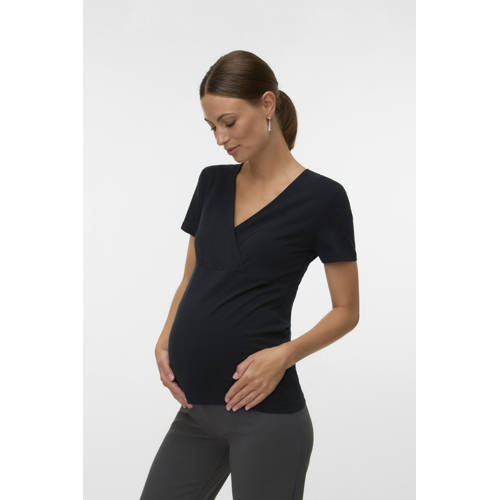 MAMALICIOUS zwangerschaps- en voedingsshirt - set van 2 zwart/wit T-shirt Dames Stretchkatoen V-hals - maat XL afbeelding