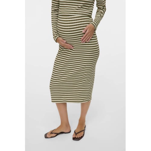 MAMALICIOUS gestreepte zwangerschaps midi rok groen Dames Polyester Streep - maat M afbeelding
