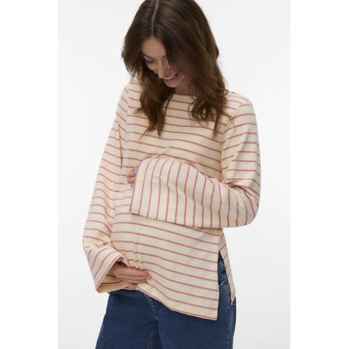 MAMALICIOUS zwangerschaps gestreepte longsleeve roze Dames Polyester Boothals - maat S afbeelding
