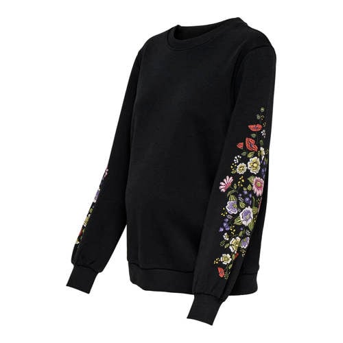 ONLY MATERNITY zwangerschaps gebloemde sweater zwart Trui Dames Katoen Ronde hals - maat L afbeelding