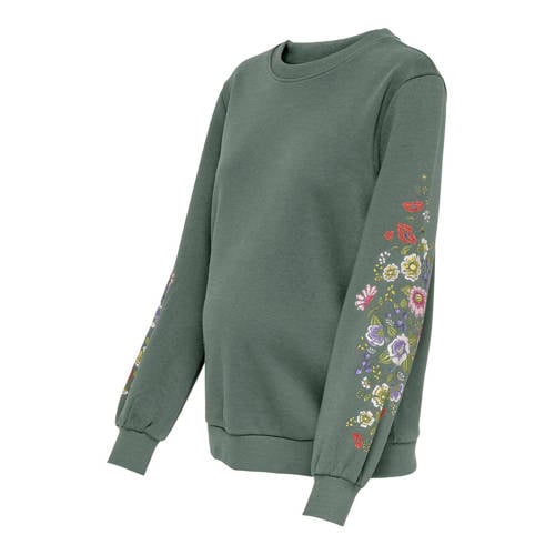 ONLY MATERNITY zwangerschaps gebloemde sweater groen Trui Dames Katoen Ronde hals - maat L afbeelding
