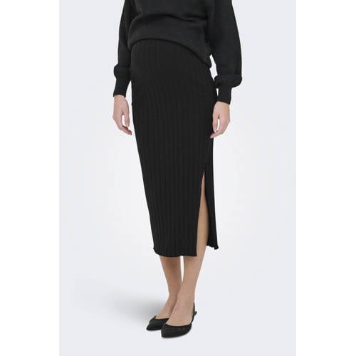 ONLY MATERNITY zwangerschaps midi rok zwart Dames Stretchkatoen Effen